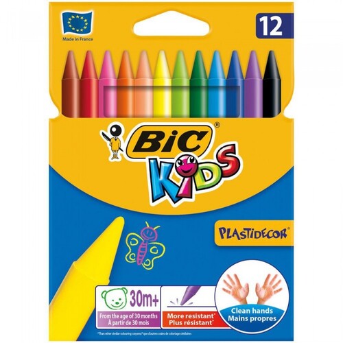BIC Kids Plastidecor Pastelli a Cera Triangolari 12 Colori