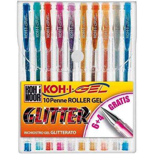 KOH-I-NOOR Penna Biro Gel Glitter Punta 0,7 mm. Col. Assortiti NAGP10S - Conf. 10 pezzi